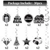 16Pcs Black White Silver Birthday Hanging Swirls Decorations for Women Men, Black White Happy Birthday Foil Swirl Party Supplies, 16th 21st 30th 40th 50th 60th Birthday Ceiling Swirl Sign Decor
