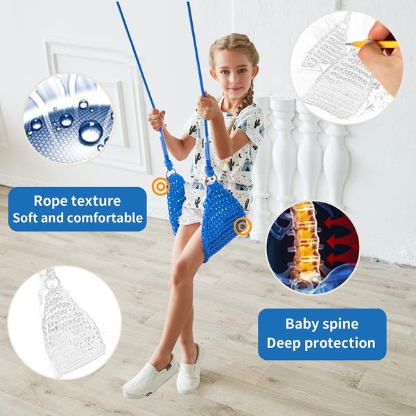 ROPECUBE Hand-Knitting Kids Swing, Indoor Outdoor Portable Tree Swing Seat,Adjustable Ropes, with Hanging Strap and Snap Hook for Camping Hiking Backyard Playset and Playroom, Easy Install(Blue)…