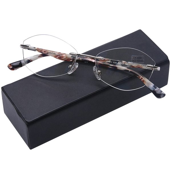 AQWANO Rimless Computer Reading Glasses Women Fashion Designer Blue Light Blocking with UV400 Protect Clear Lens Pattern Frame Ladies Readers,3.5