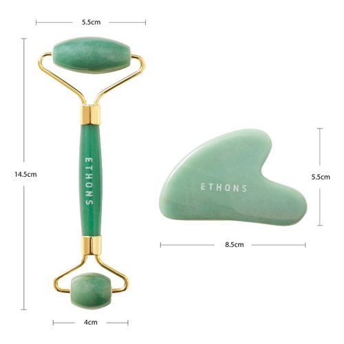 ETHONS Jade Roller & Gua Sha 2 in 1 For Face - Premium Construction Face Massager - Skin Tightening De-Puff Face Scraper - Anti Aging - Relieves Headache & TMJ [Gift-Ready Packaging]