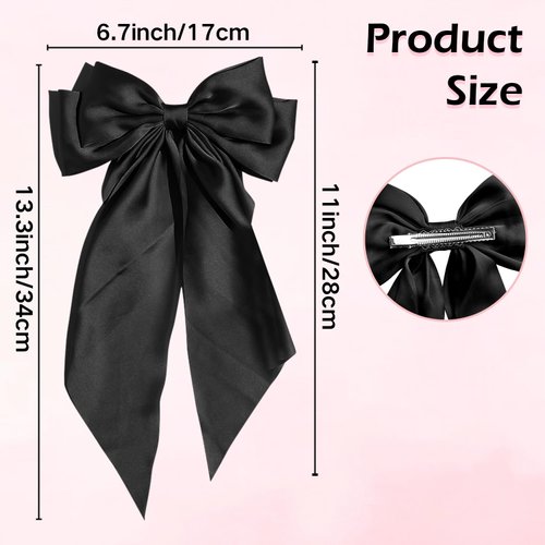 Gute 6 PCS Hair Bows for Women,Satin Big Hair Bow Clips,French Long Tail Hair Bows for Girls Hair Accessories for Birthday,Dress Up,Christmas(Black,White,Pink)