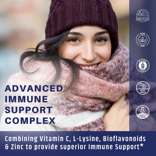 Vitamin C 1000mg Complex with L-Lysine 500mg, Zinc 12mg, Bioflavonoids 300mg. Doctor Formulated Magnesium Stearate Free Supplements for Healthy Immune System Support.(1)