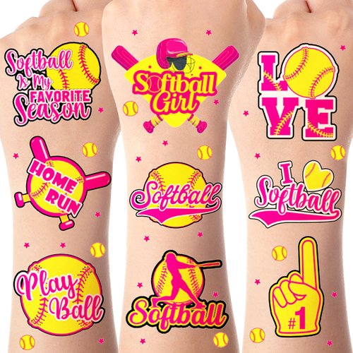 Serencatcher 144 Pcs Softball Temporary Tattoos for Girls, Softball Baseball Party Favors Tattoos Stickers Waterproof for Softball Birthday Party Decorations Softball Gifts Sports Club Team Rewards
