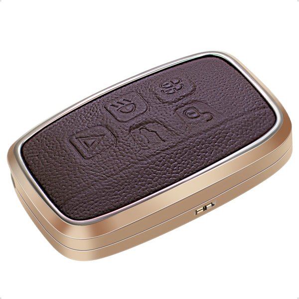 SK CUSTOM Brown Leather and Aluminum Frame Smart Key Case Cover Compatible 2010-17 Land Rover Range Rover LR4 Discovery Evoque, 2011-up Jaguar XE XJ XF F-Type F-Pace Keyless Car Remote Accessory