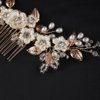 Teyglen Flower Bride Wedding Hair Comb Bridal Crystal Hair Comb Gold Leaf Pearls Headpieces for Bride Crystal Beads Side Hair Comb Handmade Hair Pieces Hair Accessories for Women Flower Girls