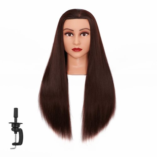 Mannequin Head 26"-28" Synthetic Fiber Training Head Braiding Head Hair Styling Manikin Cosmetology Doll Head Hairdresser Training Model for Cutting Braiding Practice with Clamp 92022LB0420