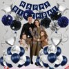 ZERODECO Birthday Decorations for Men, Navy Blue Birthday Party Decorations Happy Birthday Banner Pompoms Balloon for Boys Girls Men Women Birthday Party Decorations Supplies - Navy Blue Black Silver