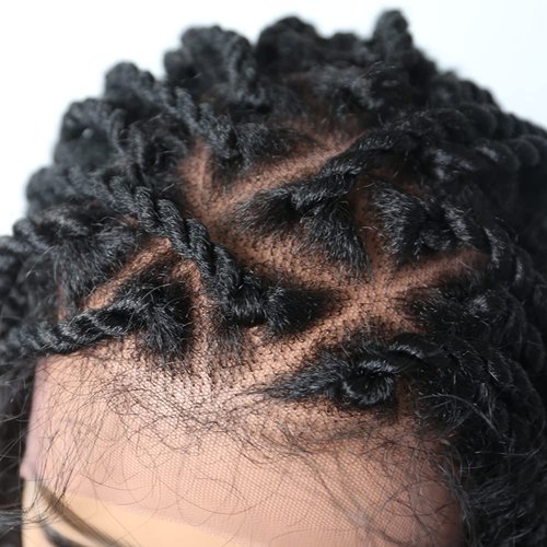 Hand-Lace Braided Swiss Lace Front Box Braided Wigs with Natural Baby Hair for Black Women Long Box Braids With Special Shape Of The Top Premium Fiber Lightweight Japan-made Cornrow Twist Braids Wigs FACE MIRACLE (18'' Inches, #1B Black)