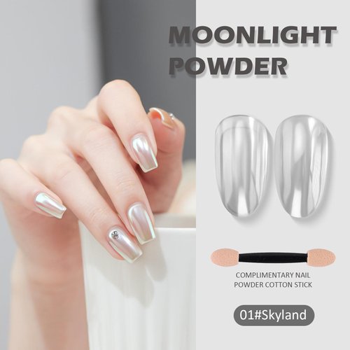 Mirror Effect Chrome Nail Powder,White Pearl Iridescent Aurora Magic Pearlescent Nail Jewelry Glitter Powder Holographic Pigment Pearl Glitter Dust,DIY Nail Art Decorations,3g