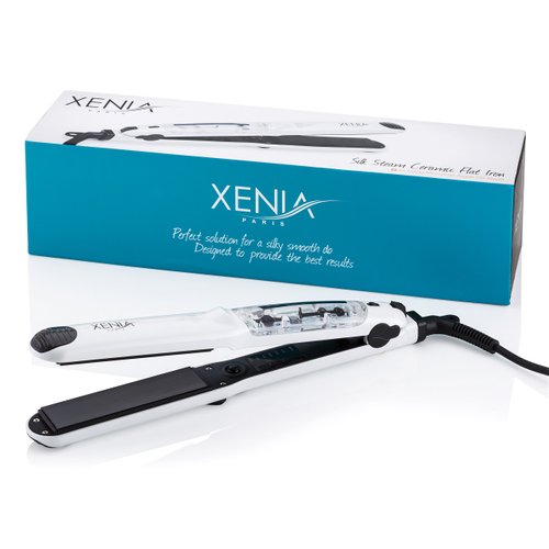 Xenia Paris XP Silk Steam Ceramic Steamer Flat Iron with Argan Infuser, White, 1.25" W