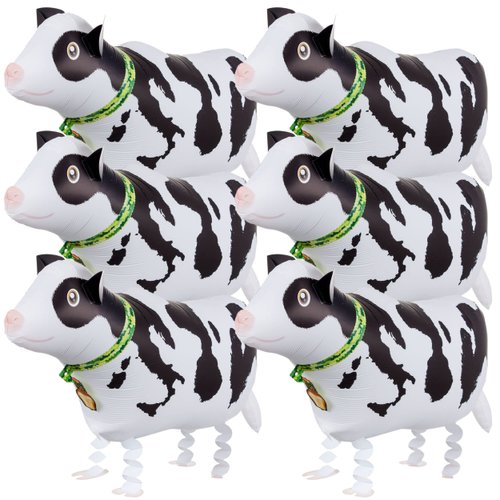 6PCS Foil Walking Cow Balloons – Cow Walking Balloons for Farm Cowboy Western Party Mylar Black White Balloons Walking Animal Balloons for Birthday Decorations