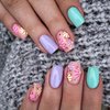 Vezocim Flower Press on Nails Coffin Shapes, Full Cover Square Acrylic False Nails with Floral Designs, Artificial Glossy Short Fake Nails with Sticky Tabs, Glue on Fingernails for Women (W869)