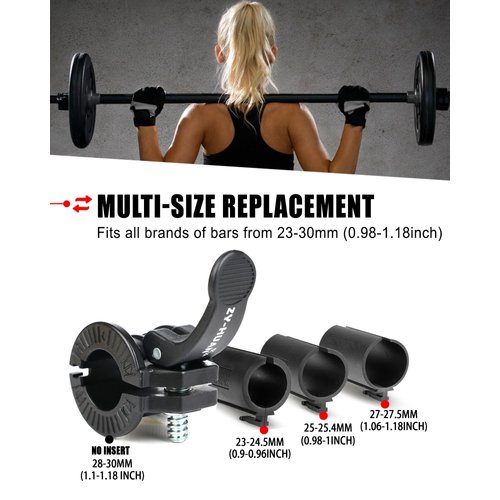 ZY-HUAN Pro Barbell Clips 1 inch Barbell Clamps 0.9-1.18inch Quick Release Weight Clips for Bars Multi-Size Adjustable Olympic Barbell Clamps (Black)