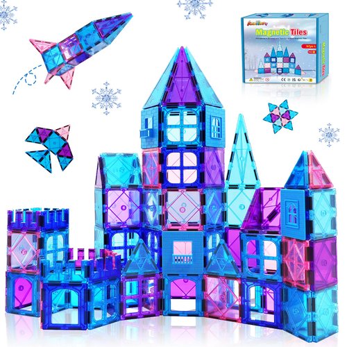Magnetic Tiles 3D Frozen Kids Toys for Girl Age 4-7 Educational Magnetic Building Blocks Girl Toys Age 6-8 Princess Castle Pretend Play Toys for Kids Age 3 4-5 6 8-10 Year Old Girl Boy Birthday Gifts