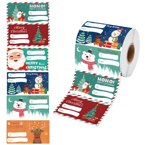 Christmas Decorations 500 pcs Christmas Gift Tags Christmas Presents Stickers Self Adhesive Tags Christmas Santa Wrapping Paper Holiday Decor