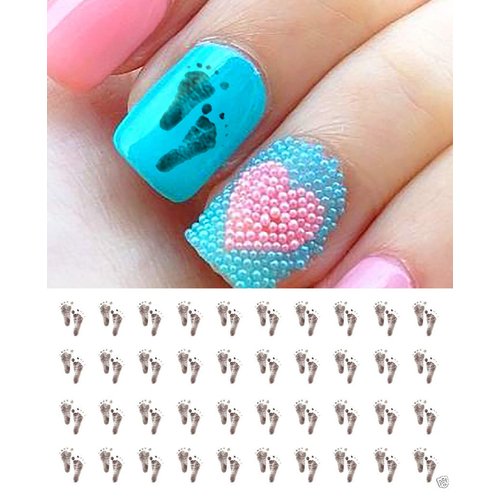 Black Footprints Gender Reveal Baby Shower Waterslide Nail Art Decals - Salon Quality!