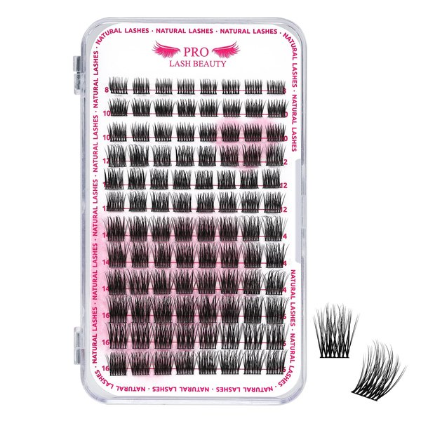 Lash Clusters, 96 Pcs Individual Lashes Natural Look Cluster Lashes DIY Lash Extension 8-16mm Eyelash Clusters Wispy Natural Lashes Super Thin Band Reusable(Timeless,D-8-16mix)