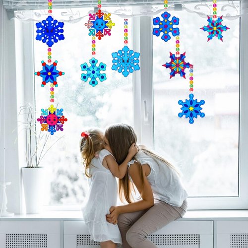 30 Sets Winter Snowflake Suncatchers Craft Kits DIY Glow In The Dark Window Paint Art Kit Christmas Snowflake Craft for Classroom Winter Christmas Holiday Seasonal Activities Art Project (Style1)