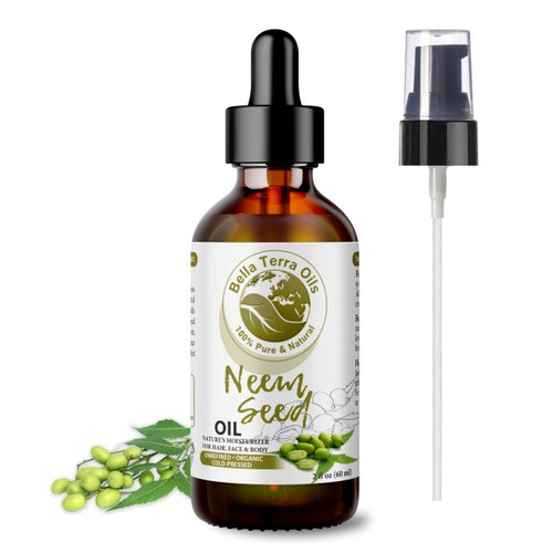 Bella Terra Oils - Organic Neem Seed Oil 2oz - Cold-Pressed Authenticity, Boosted with Antioxidants & Vitamin C, Perfect Elixir for Face & Skin