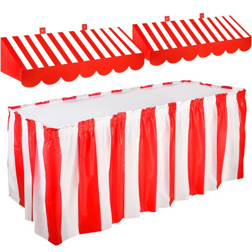 Tallew 3D Circus Awning Wall Decorations and Stripe Table Skirts Cardboard Awning Tent Decors for...