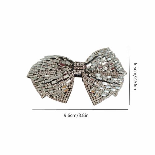 Bling Rhinestone Bow Hair Clip for Ponytail Holder, White Crystal Bowknot Spring Clip French Side Hair Barrettes Hair Pins Accessories for Women