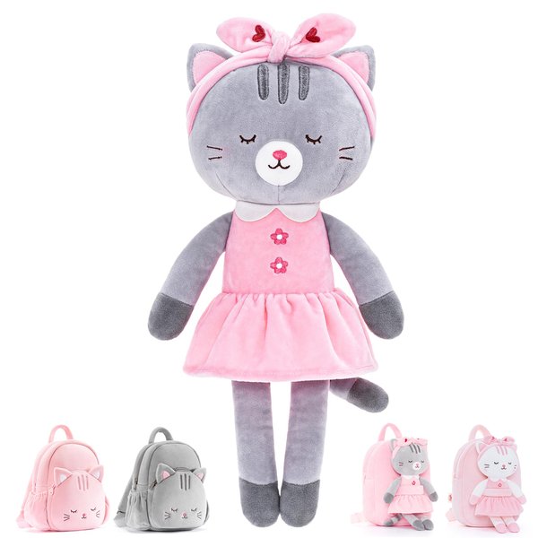 Lazada Stuffed Cat Dolls Animal Kitty Plush Toy Baby Girl Gifts Gray with Hair Band 16"