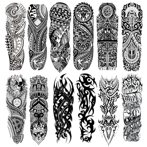Fake Totem Sleeve Tattoos Stickers, Full Arm Tribal Totem Temporary Tattoos Sleeves for Adult Kids Women Makeup, 12-Sheet