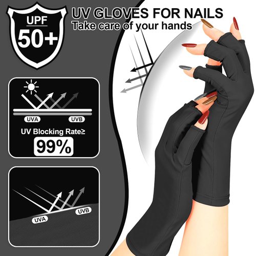 chemotex UV Nail Gloves: Professional UPF50+ Gel Manicure Protection - Art Skin Care Fingerless Gloves for Gel Nail Lamp, Shielding Hands from Harm, Black
