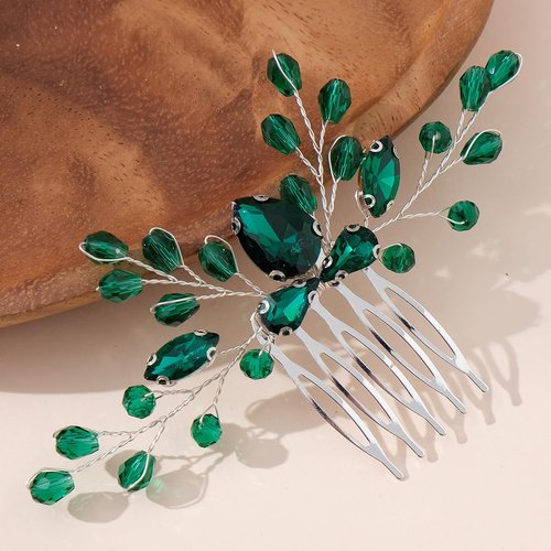 Rumtock Green Crystals Hair Comb Small Cute Headpiece for Women Girls Wedding Bridal Handmade Hair Accessories