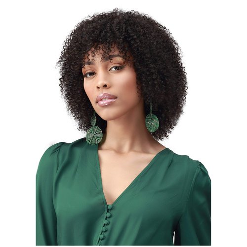 Bobbi Boss Short Curly Human Hair Wig for Black Women - MH1274 KOLI, Fluffy Curly Wigs with Bangs, Long Lasting with Easy Maintenance, Tangle Free, Short Curly Afro Wig, Real Human Hair Black
