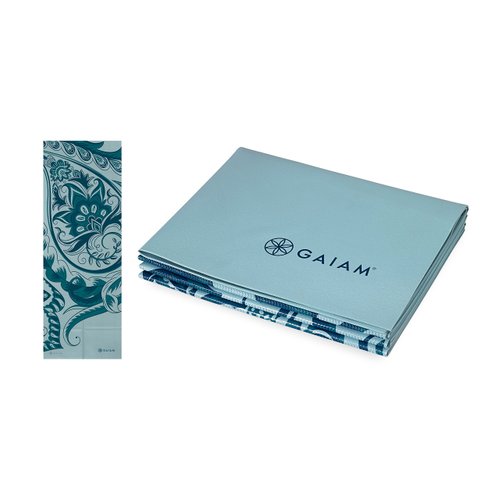 Gaiam Yoga Mat Folding Travel Fitness & Exercise Mat | Foldable Yoga Mat for All Types of Yoga, Pilates & Floor Workouts, Icy Paisley, 2mm, 68"L x 24"W x 2mm Thick