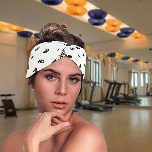 Urieo Boho Bandanas for Women Stretch Paisley Print Bandana Headband Knotted Hair Bandana Wide Hair Band Yoga Daily Headbands(Pack of 4) (A)