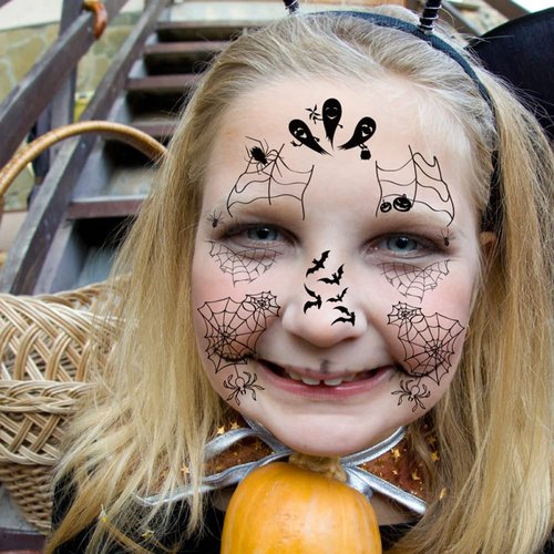 6 Sheet Halloween Spider Bat Temporary Tattoo Stickers Design Face eye Makeup Stickers Decals for Women Man Masquerade Cosplay Party Decorations