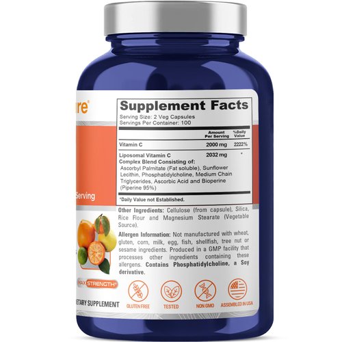 NusaPure Liposomal Vitamin C 2032mg - 200 Veggie Capsules with BioPerine - High Absorption Ascorbic Acid