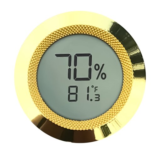 Prestige Import Group Round 2" Digital Hygrometer Thermometer for Cigar Humidors - Gold - 1 Piece