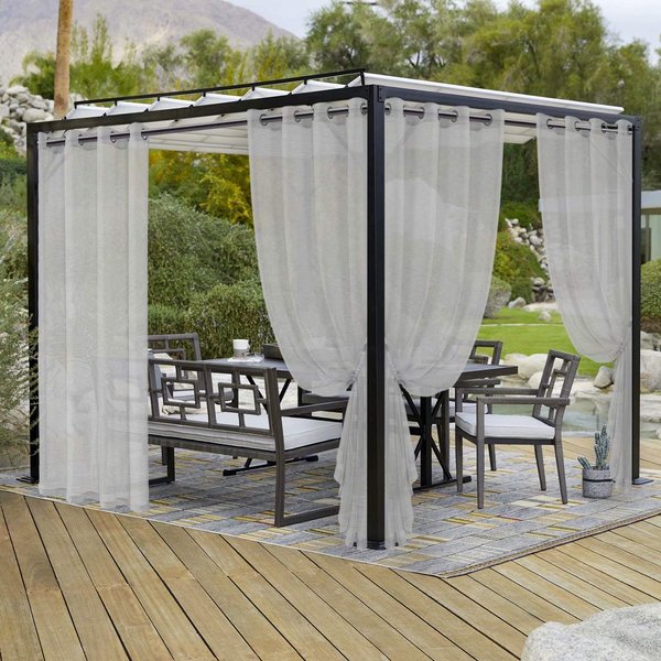 LORDTEX Burlap Linen Look Outdoor Curtains for Patio - 2 Panels Waterproof Sheer Curtains for Pergola, Porch, Cabana and Gazebo Grommet Indoor/Outdoor Voile Sheer Drapes (52 x 95 inch, Silver)