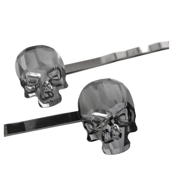 Crystal Skull Bobby Pins in Black Midnight, Set of 2, Gothic Halloween Hair Jewelry