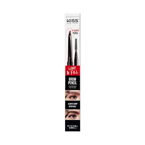 Kiss New York Professional Eyebrow Pencil, D-Shape Design for Line & Fill, Dual-Sided Retractable Brow Definer with Spoolie, Silky Smooth Texture, Cruelty-Free (Brunette)