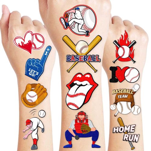 8 Sheets (96PCS) Baseball Temporary Tattoos Sports Themed Birthday Party Decorations Supplies Favors Decor Stickers for Girls Boys Kids Gifts Classroom School Prizes Rewards