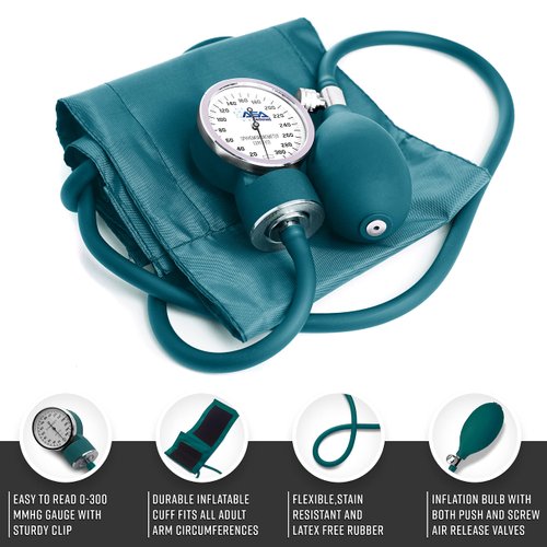 ASA TECHMED Dual Head Sprague Stethoscope and Sphygmomanometer Manual Blood Pressure Cuff Set with Case, Gift for Medical Students, Doctors, Nurses, EMT and Paramedics, Teal