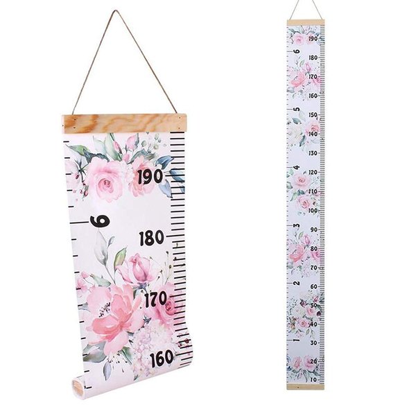 Baby Growth Chart Ruler Kids Roll-up Height Chart Wall Hanging Measurement Chart Wall Decor with Wood Frame for Kids Nursery Room Canvas Removable Height Growth Chart 8'' x 79'' (Pink Flower)