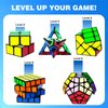 AuntyFey 5 Pack Speed Cube Set, Magic Cube Set Includes Speed Cube 2x2, 3x3, 4x4 Speed Cube, Pyramid Triangle Speed Cube, Speed Cube for Kids Toddlers Adults, Puzzle Cube Set for Kid