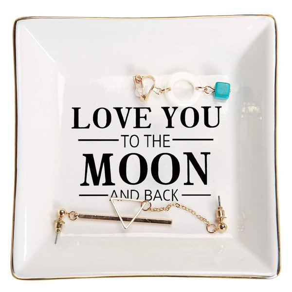 HOME SMILE Wife Gifts From Husband for Valentine's Day Anniversary Ring Dish Jewelry Tray-I Love You to The Moon and Back