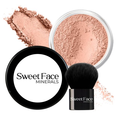 2pc FOUNDATION with KABUKI BRUSH Mineral Makeup (LIGHT TAN) Matte Loose Powder Bare Face Cosmetics Full Coverage Long Lasting All Skin Types SPF 18