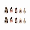BABALAL Almond Press on Nails Medium Fake Nails Brown Fall Glue on Nails Golden Chrome Baroque Art Acrylic Nails 3d Heart Charm Metallic Ball Design Stiletto Manicure Stick on False Nails