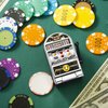 4 Pieces Mini Slot Machine Toy with Reels Slot Machine Bank Slot Machine Cake Topper Las Vegas Theme Party Night Gifts Casino Theme Party Cake Decorations, Golden and Silver