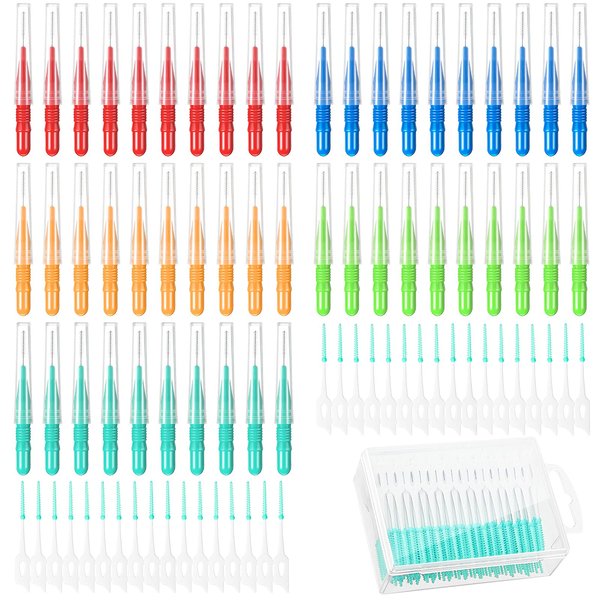 WILLBOND 350 Pieces Soft Interdental Brush Steel Dental Picks Mixed Color Dental Flosser Oral Brush Floss Silicone Tooth Cleaning Tool for Oral Mouth Teeth Cleaning