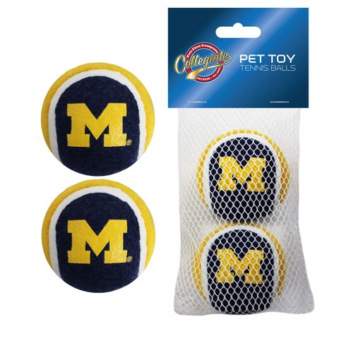 Pets First NCAA Michigan Wolverines Tennis Balls for Dogs & Cats - 2 Piece Set with Team Logo in Vibrant Team Color, One Size, MI-3189