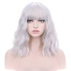 BERON 14 Inches Silver Wig Short Curly Wig Women Girl's Synthetic Wig Silver White Wig with Bangs Wig Cap Included
