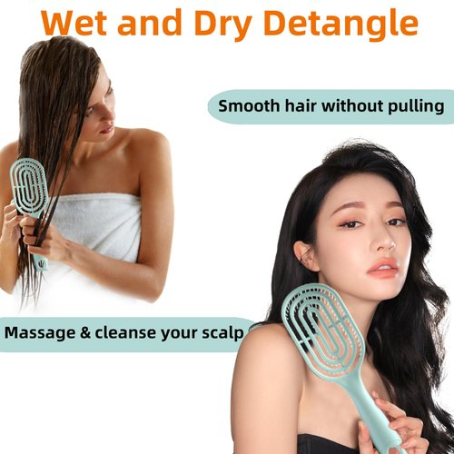 Curved Vented Detangling Hair Brushes, Wet Dry Detangler Hair Brushes, Fast Drying Styling Massage Hairbrush for Women, Men or Kids,WARM EF Detangling Brush for Long,Thick,Tangled Hair (blue)